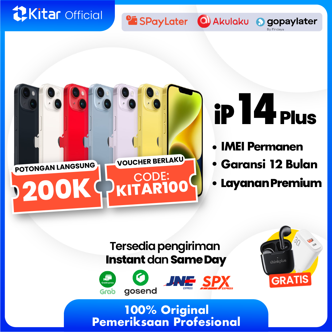 iPhone 14 Plus Second Original Resmi IMEI Permanen + Garansi 1 Tahun Kitar