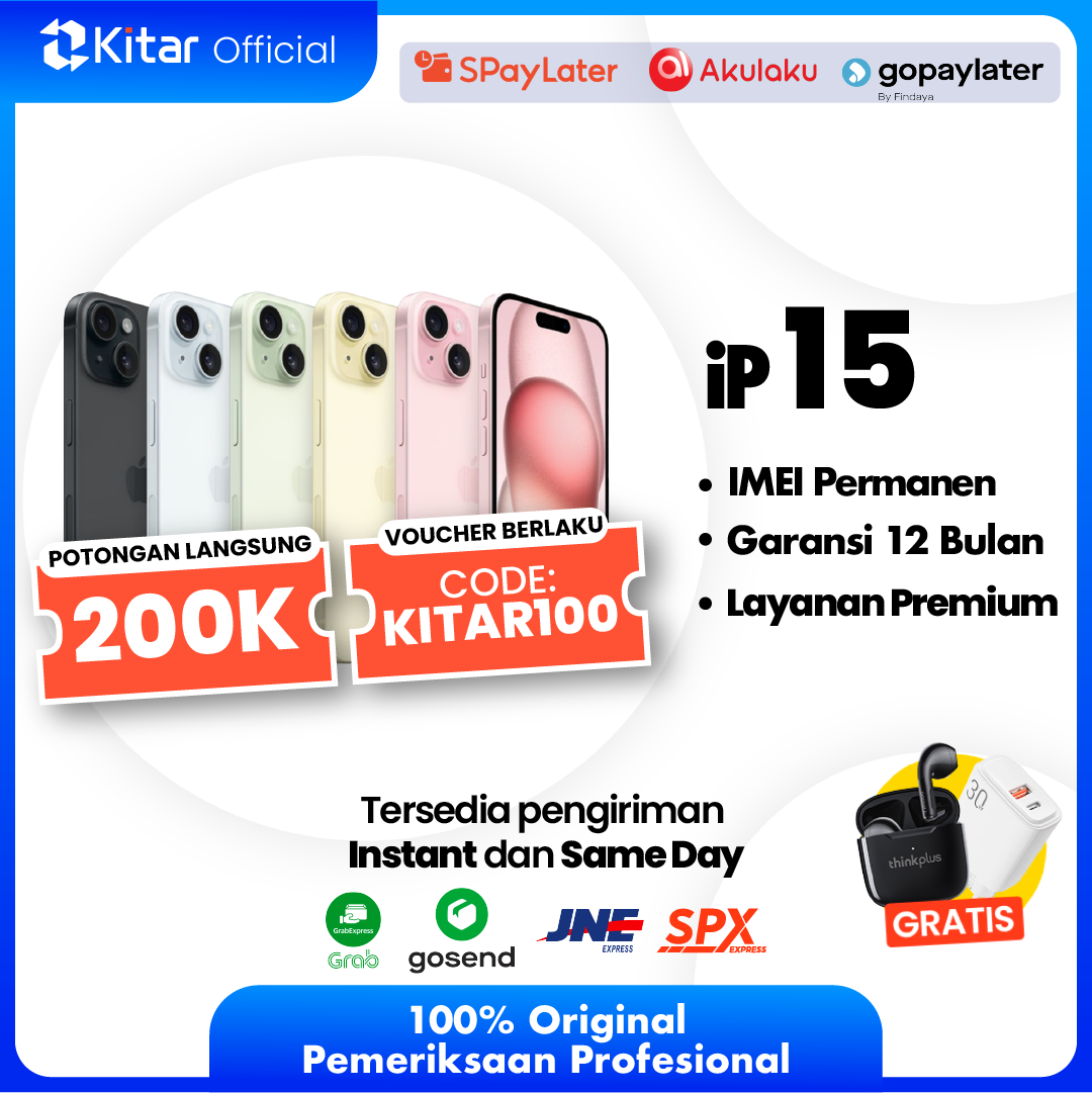 iPhone 15 Second Original Resmi IMEI Permanen + Garansi 1 Tahun - Kitar