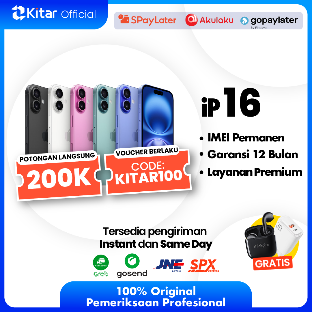 iPhone 16 Second Original Resmi IMEI Permanen + Garansi 1 Tahun Kitar