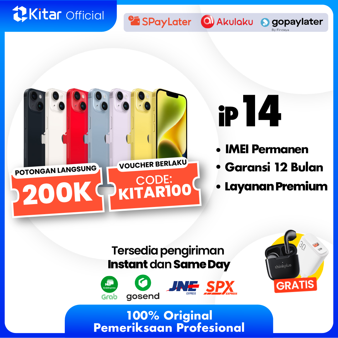 iPhone 14 Second Original Resmi IMEI Permanen + Garansi 1 Tahun - Kitar