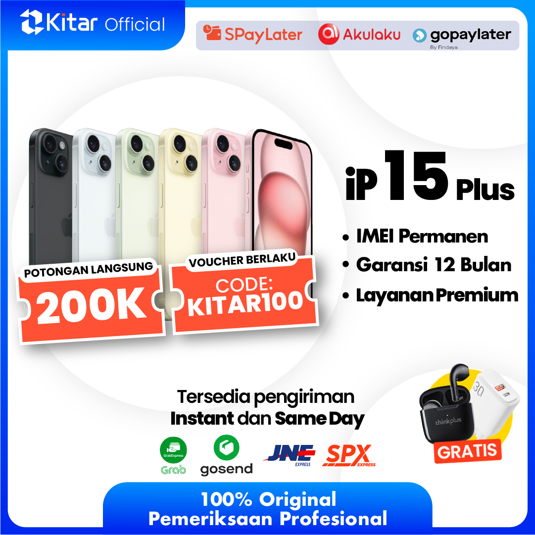 iPhone 15 Plus Second Original Resmi IMEI Permanen + Garansi 1 Tahun - Kitar