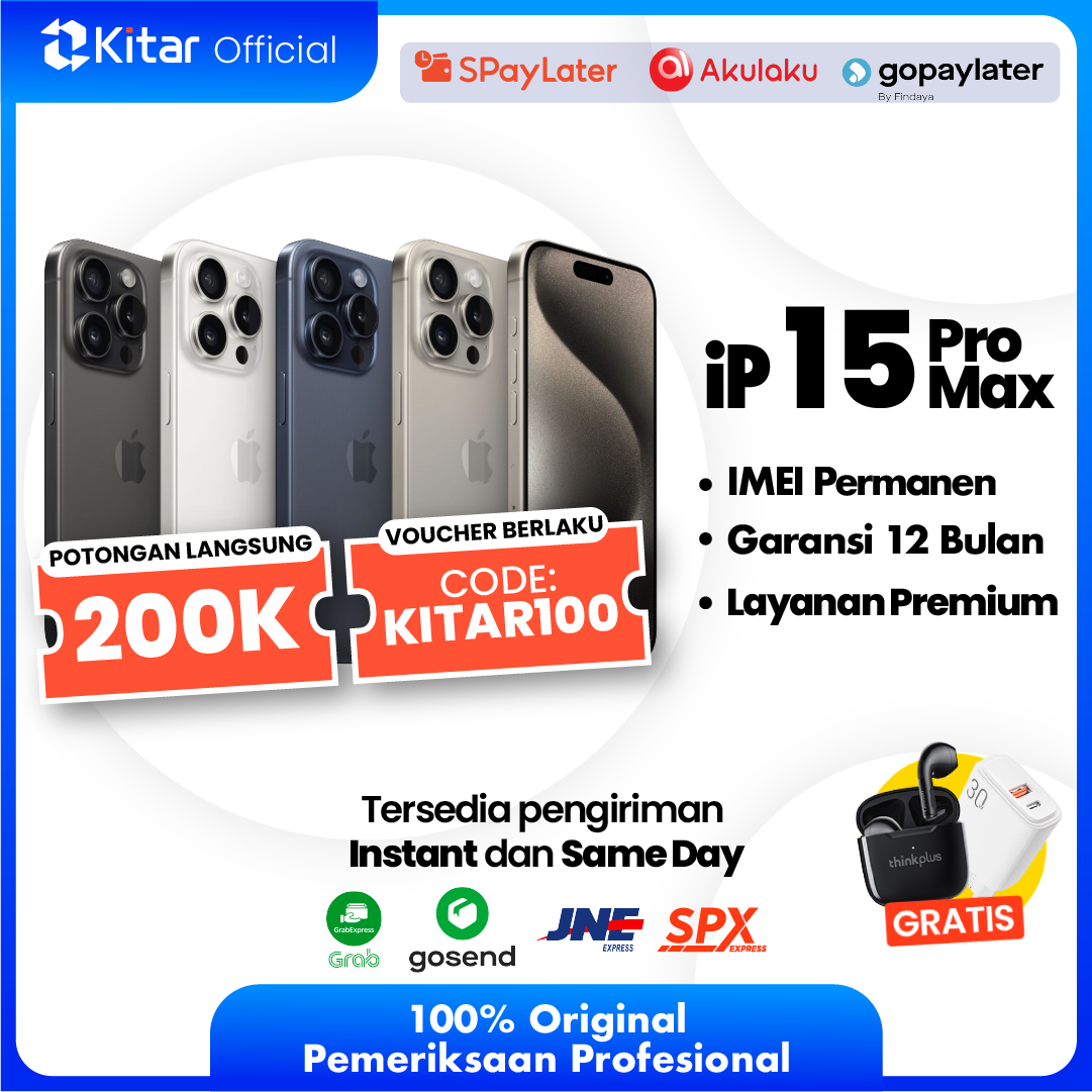 iPhone 15 Pro Max Second Original Resmi IMEI Permanen + Garansi 1 Tahun - Kitar