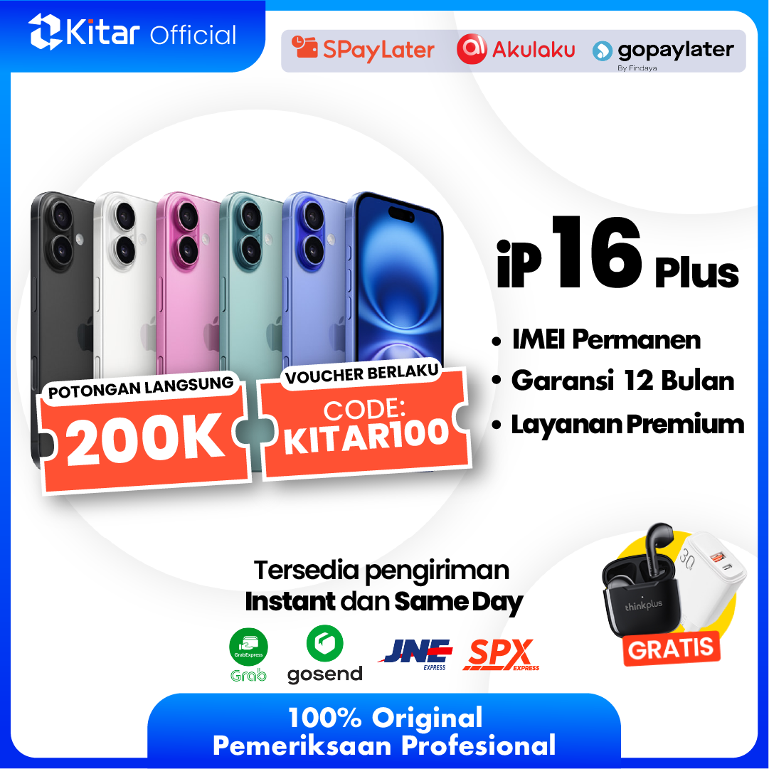 iPhone 16 Plus Second Original Resmi IMEI Permanen + Garansi 1 Tahun - Kitar